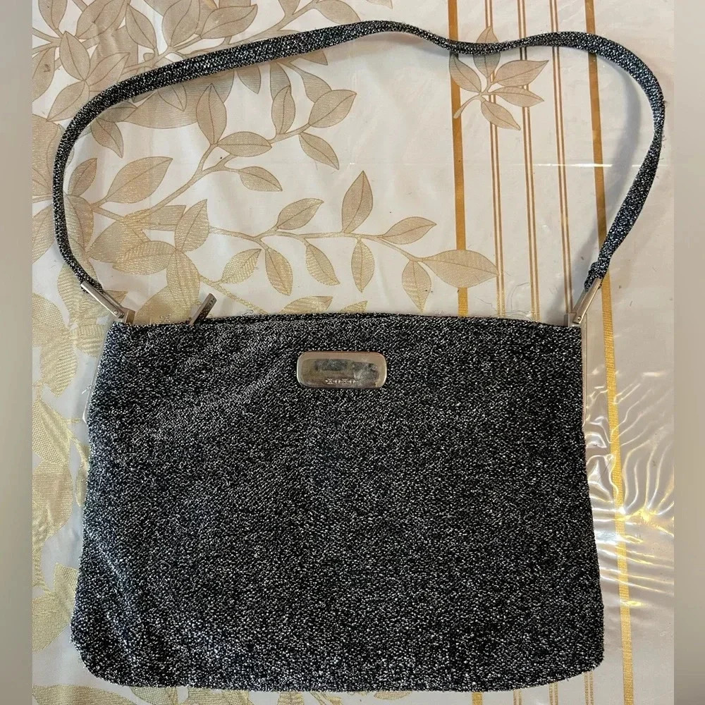 XOXO Gray Silver Bag Logo on Top Womens Zipper Lurex evening Bag